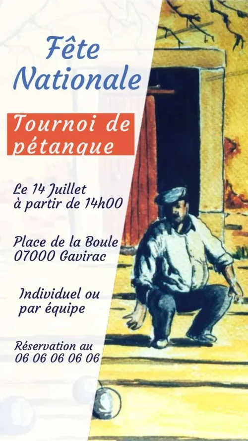 Modèle d'affiche et flyer pour le 14 juillet - tournoi de petanque pour la fete nationale