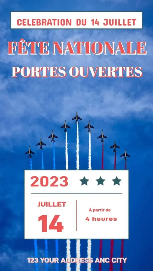 odèle d'affiche et flyer pour le 14 juillet - Célébration des festivités avec la patrouille de France