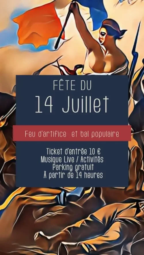 Modèle d'affiche et flyer pour le 14 juillet - Bal populaire avec image de Marianne