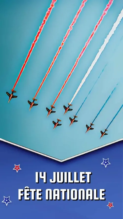 Modèle de carte pour le 14 juillet - visuel avec la patrouille de france