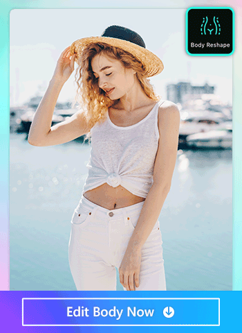 Woman using a body reshaping tool and applying photo enhancements