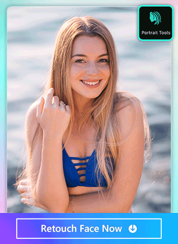 Woman using PhotoDirector to reduce the size of her face