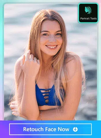 Woman using PhotoDirector to reduce the size of her face