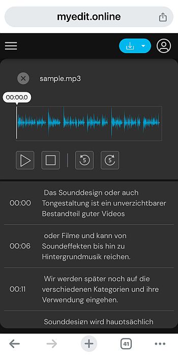 MyEdit - Audiobearbeitung online mit KI
