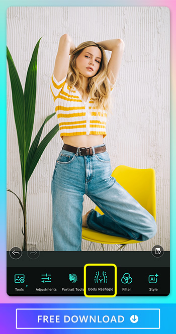 Exploring PhotoDirector's Editing Options: Reshape Body into an Hourglass Figure. In PhotoDirector's editing interface, you have access to a wide range of editing options. These include background edits, adjustments, filters, animated effects, and AI tools. However, let's focus on the body reshaping feature to achieve an hourglass figure. With PhotoDirector, you can easily sculpt your body shape to enhance your curves and achieve the desired hourglass silhouette.