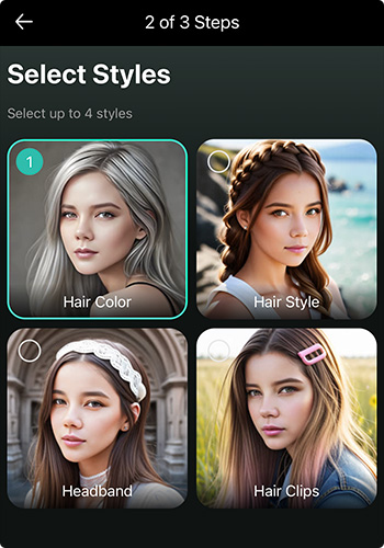 Choosing Hair Color Style in PhotoDirector: Different Steps Based on Gender Selection. After accessing the Style screen in PhotoDirector, the process of selecting your hair color style varies depending on the gender chosen. If you selected Male, opt for the Realistic style and proceed to choose Hair Color. For Female or Other selections, choose Hair Design first and then select Hair Color. This gender-specific approach allows users to customize their hair color preferences according to their chosen gender and provides a seamless and tailored experience within the app.