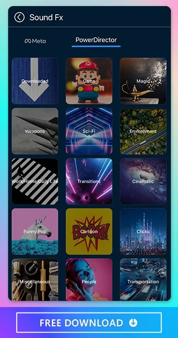 Enhance Your Videos with High-Quality Sound Effects from PowerDirector. PowerDirector is a top-notch sound effect app that offers a wide range of free and varied sound effects. Whether you need the sound of dogs barking, cats meowing, or any other sound to match the emotion you're trying to convey in your videos, PowerDirector has you covered. Elevate your video editing experience with PowerDirector's high-quality sound effects for enhanced storytelling and immersive audio.