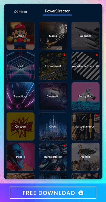 In PowerDirector, you can explore 19 different sound effect categories. Choose the collection that best suits the scene you need a sound effect for. PowerDirector offers a wide range of options, including various bird species, mythical creatures, clicks, taps, and many more. Enhance your videos with high-quality sound effects from PowerDirector's extensive collection.