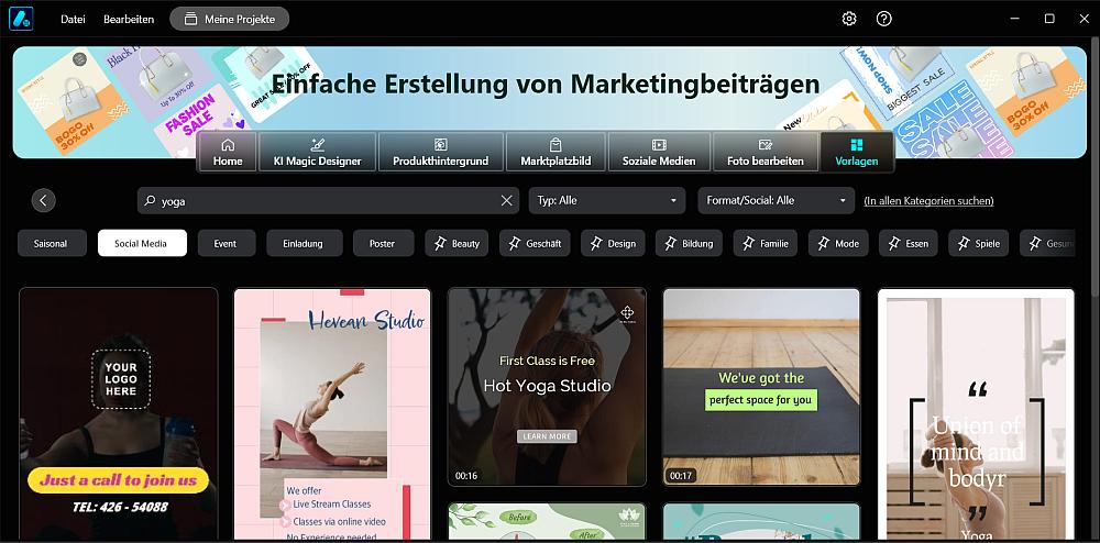 Promeo Oberfläche - Videoschittprogramm für Marketingvideos und Social Media Ads