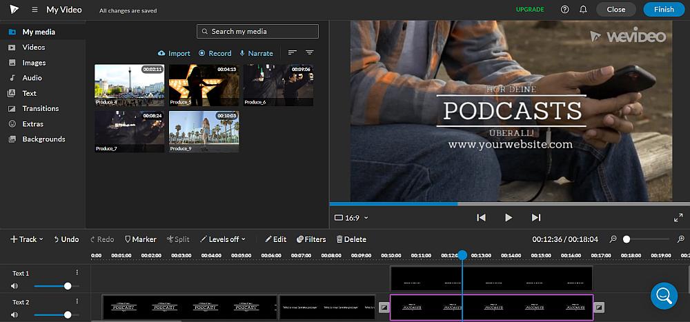 Die Oberfläche von WeVideo mit einer Vorlage für Podcasts