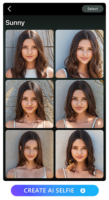 Sunny Style. Collage the AI selfies together to create a stunning composition, share them with others to showcase your creativity, or download them to your album for safekeeping. Explore the possibilities and enjoy the results of your AI selfie journey with PhotoDirector.