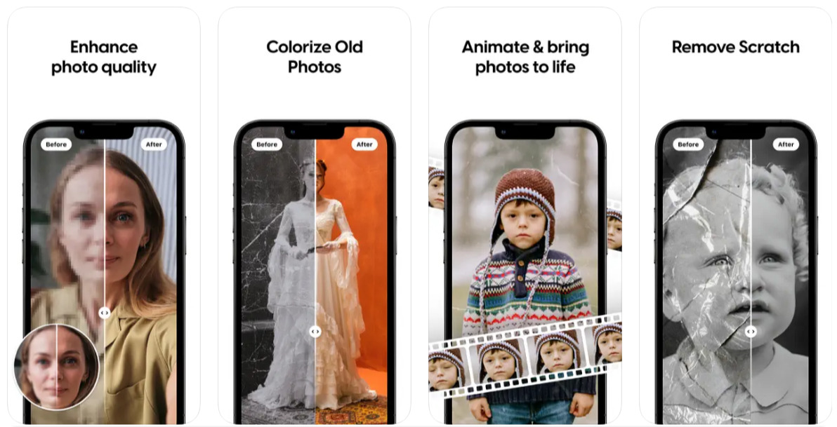 PhotoApp Photo Enhancer AI can enhance photo quality, colorize old photos and remove scarch.