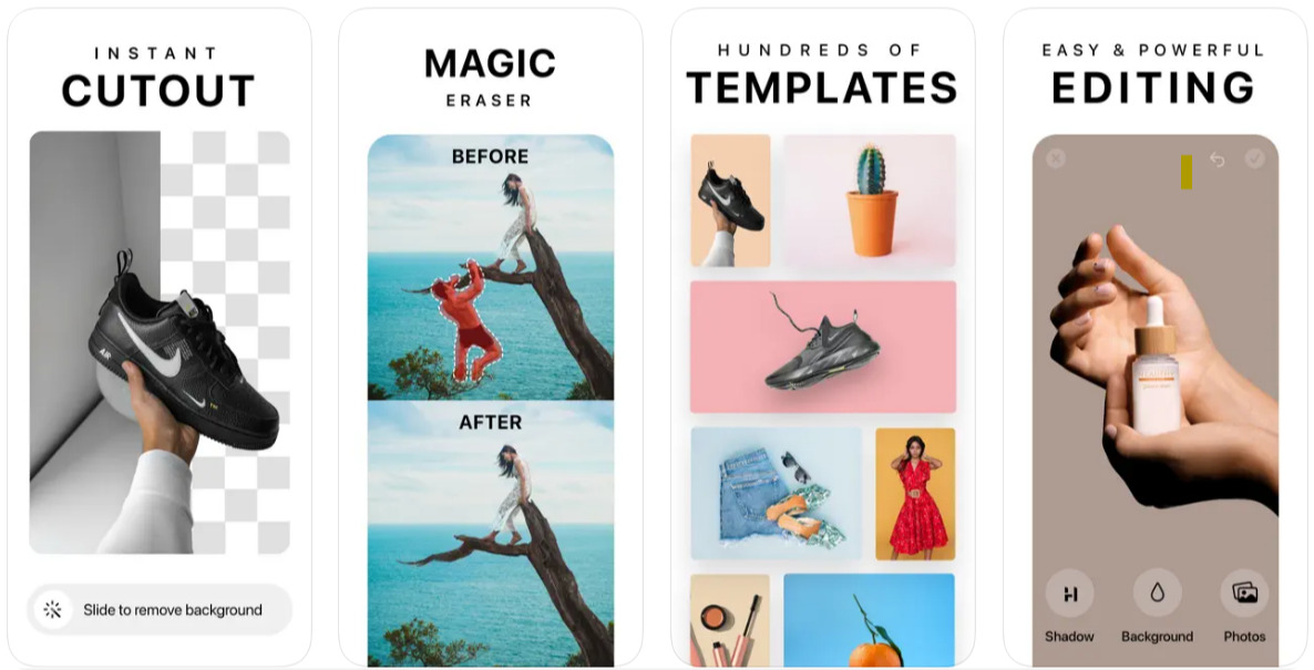 Pixelcut can instant cut out the background, use magic to erase the object from photo, has many template to choose from and powerful editing tool box.  