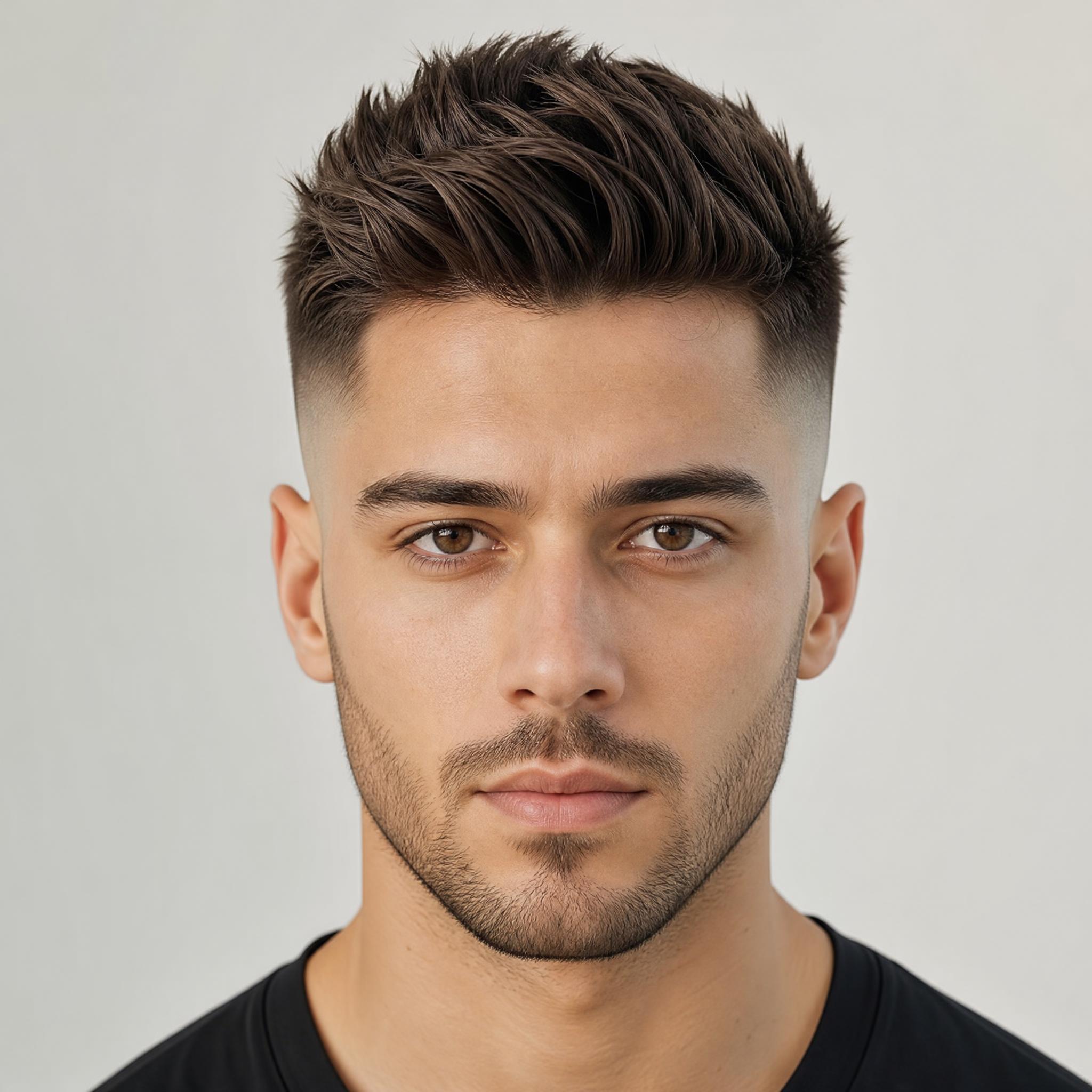 Imagen de referencia con corte masculino de degradado medio y parte superior texturizada