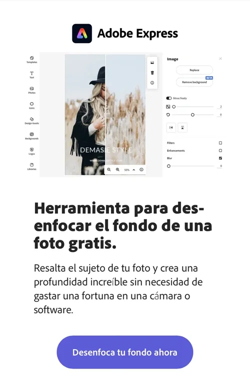 Adobe Express - Para difuminar el fondo de una foto online