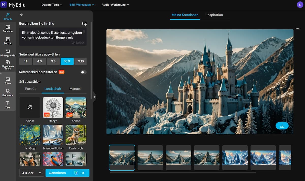 KI-Bilder erstellen - Eisschloss