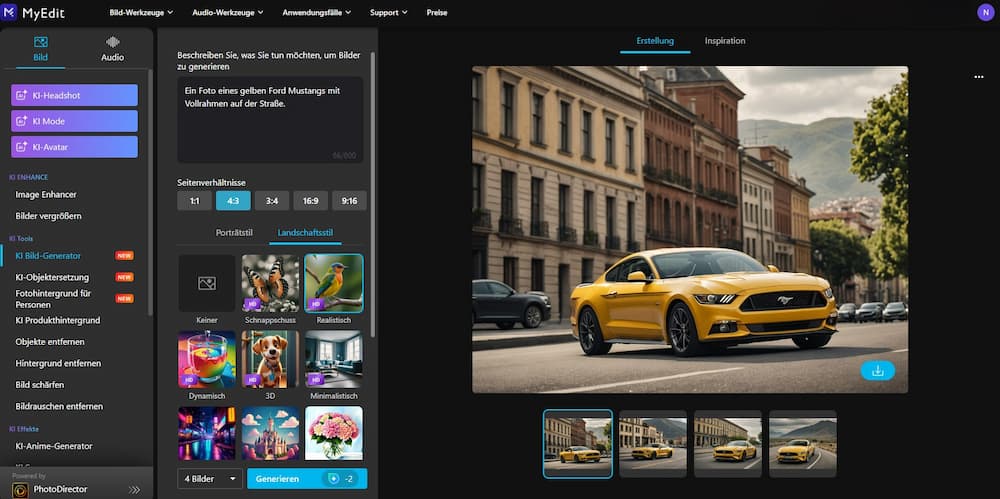 MyEdit - Der beste kostenlose Online-Editor mit KI-Bildgenerator für atemberaubende Bilder
