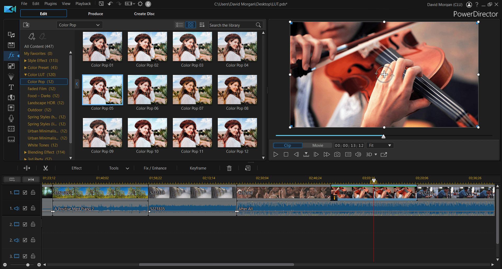 LUT Color Grading in PowerDirector
