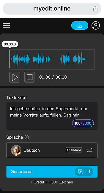 Online Editor MyEdit mit Text zu Sprache KI
