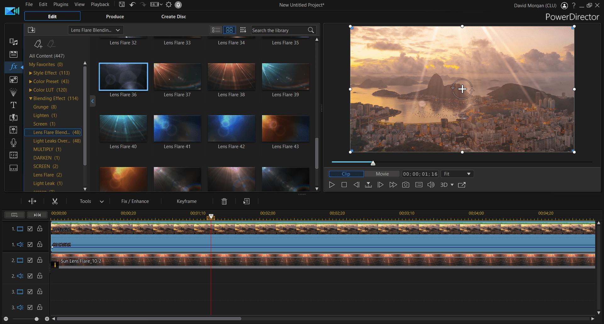 Lens Flare added to video in PowerDirector