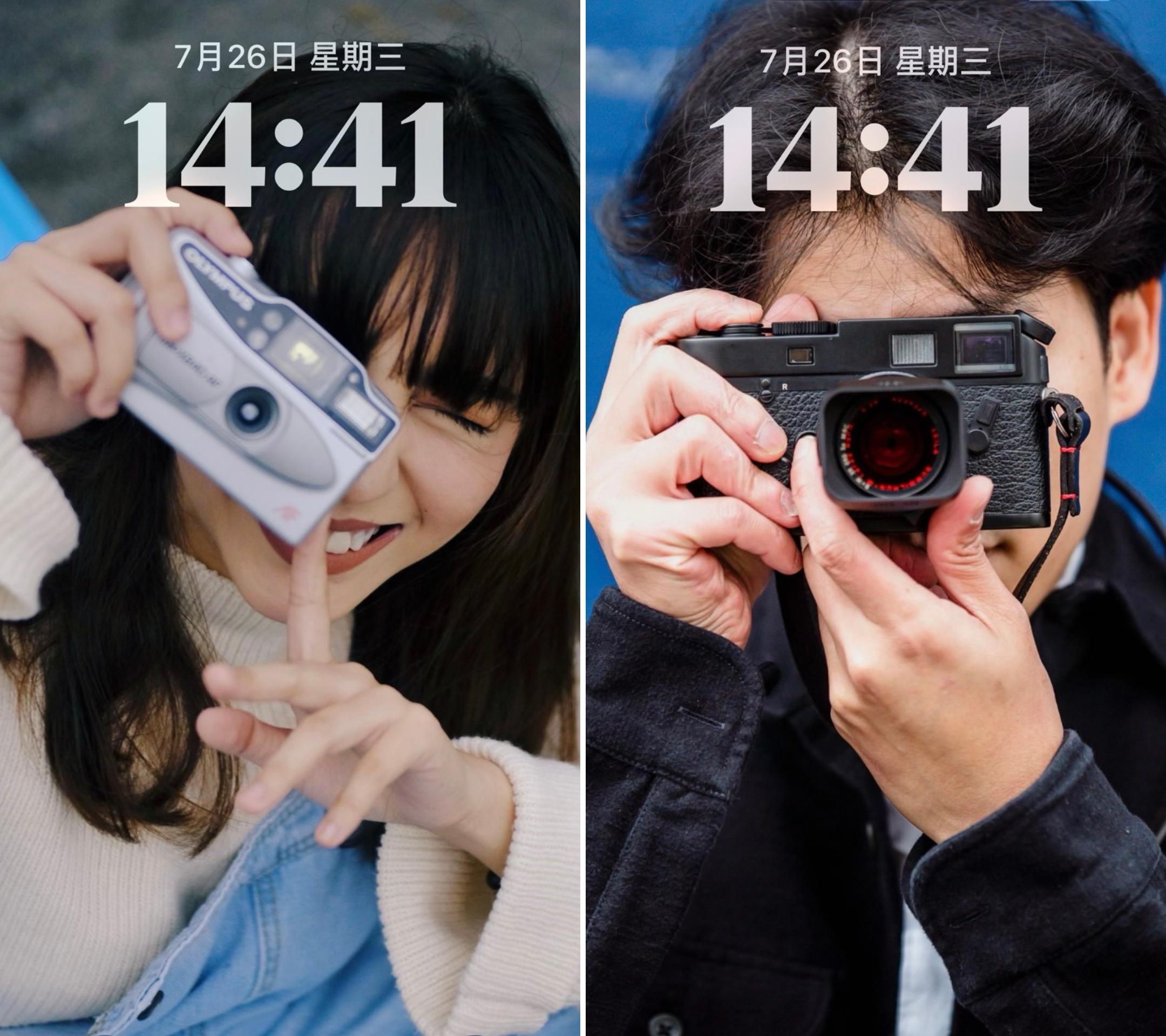 서로를 촬영하는 커플 배경화면