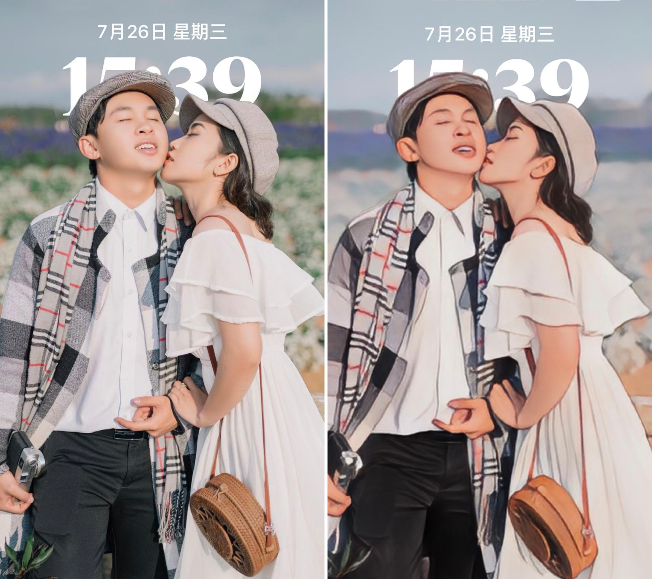 손으로 그린 듯한 핸드 드로잉 커플 배경화면