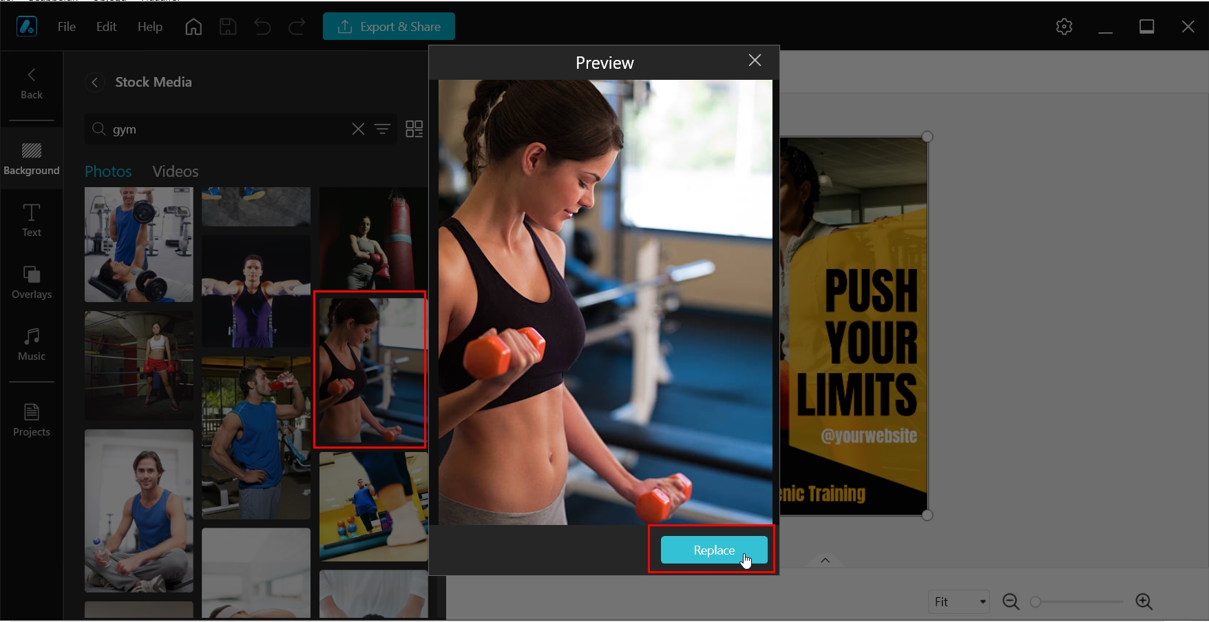 Replace background image of your gym poster.