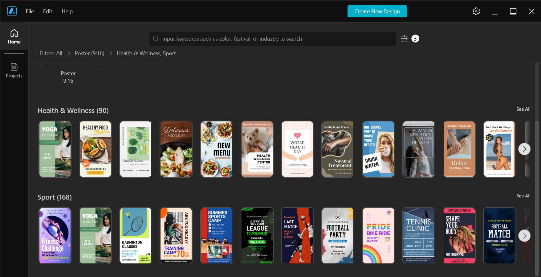 Apply filters to find a suitable template