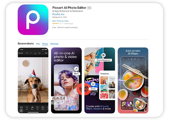 the App Store listing of Picsart