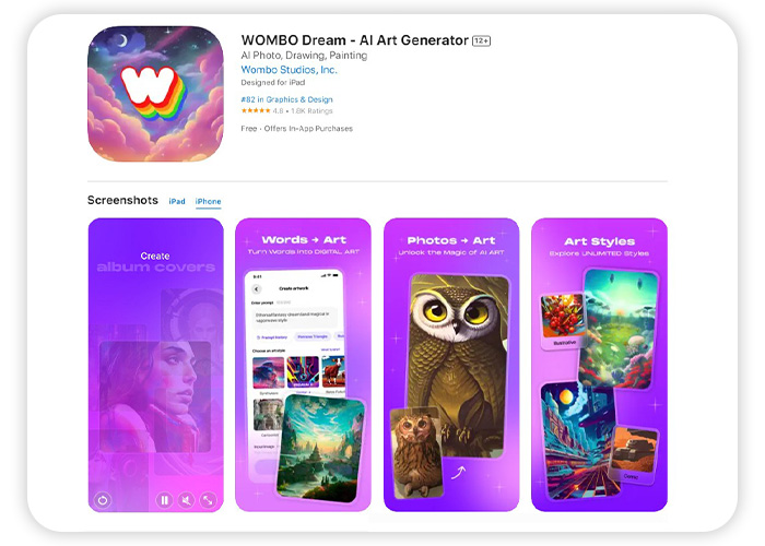the App Store listing of WOMBO Dream