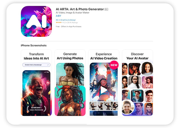 the App Store listing of AI ARTA