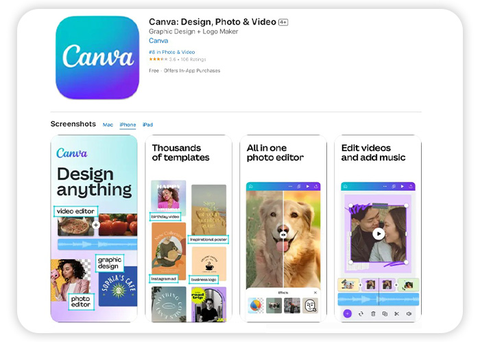 the App Store listing of Canva