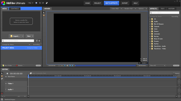 interface Hitfilm Express - Logiciel de montage vidéo gratuit pour les professionnels du cinéma
