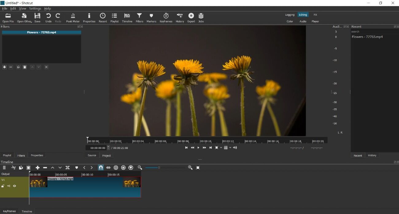 interface Shotcut - Logiciel de montage vidéo gratuit pour utilisateurs intermédiaires