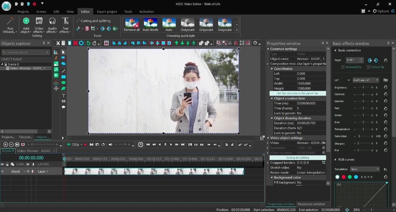 interface VSDC - Logiciel de montage vidéo gratuit pour faire des présentations
