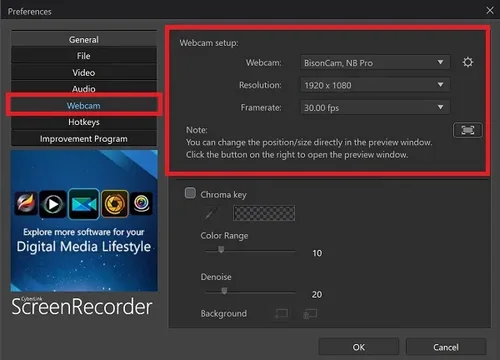Screen Recorder 4 - Webcam Preference