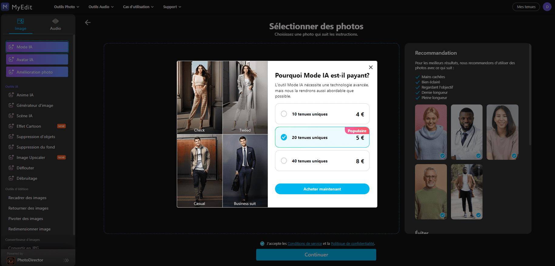 Créer une photo pour CV avec MyEdit