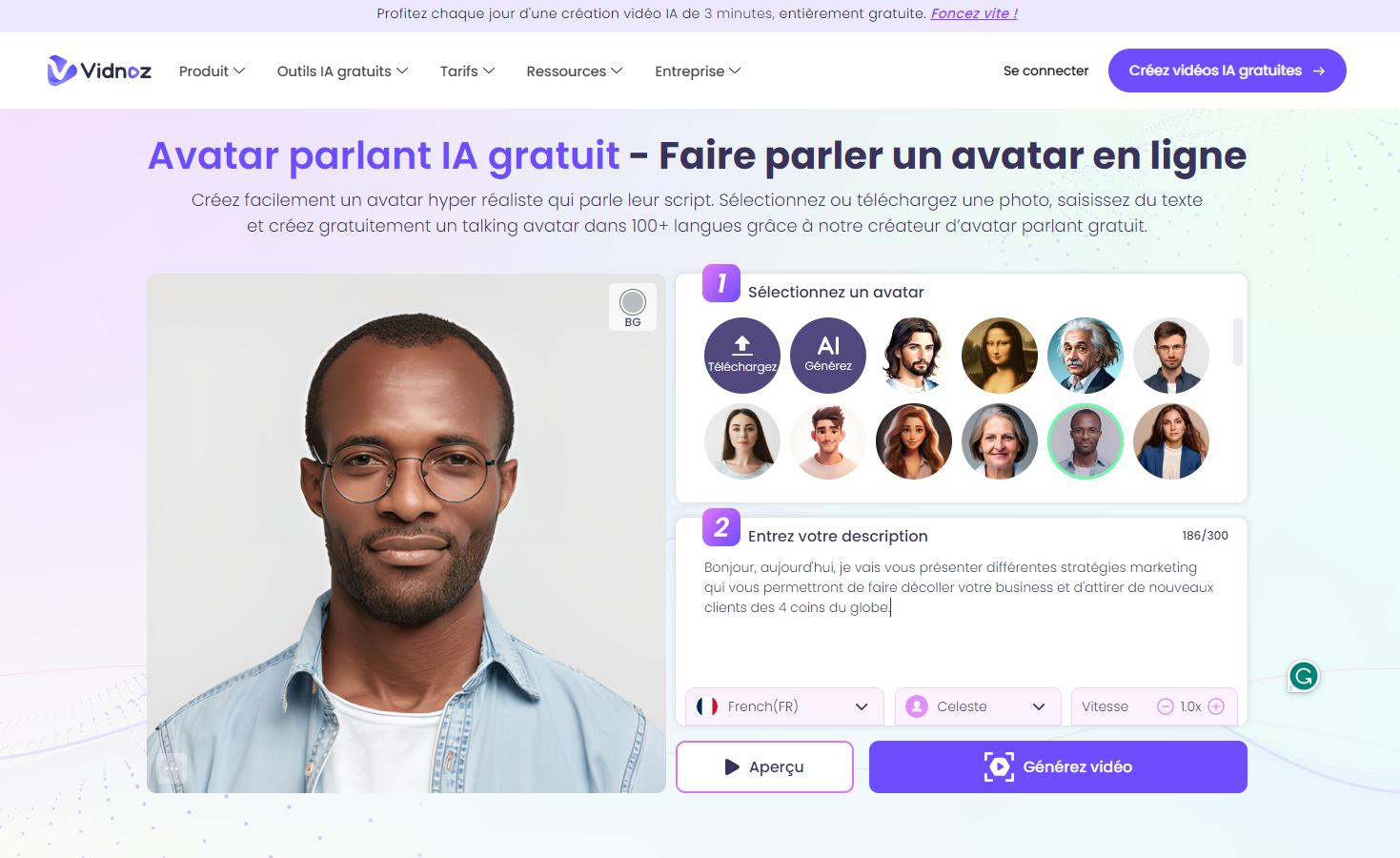 Vidnoz - 3ème meilleure IA générative pour créer des vidéos