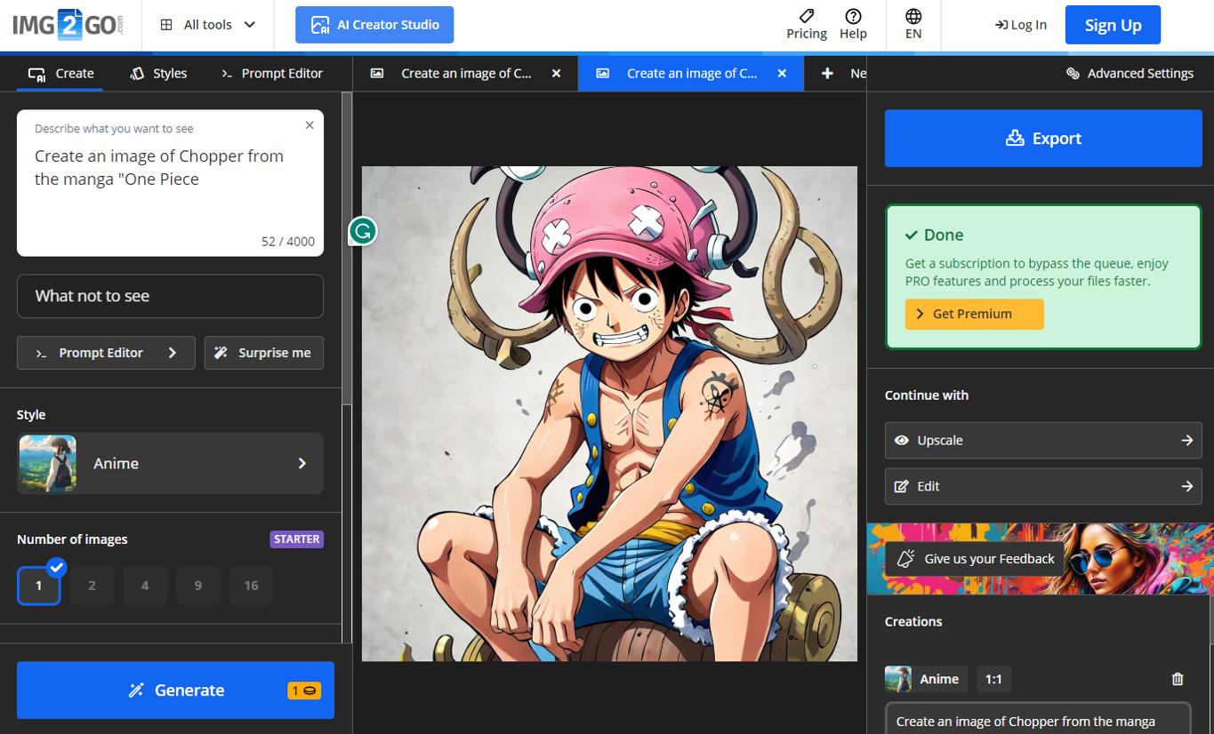 Img2Go - 5eme meilleur outil pour générer des Fan Art Animé
