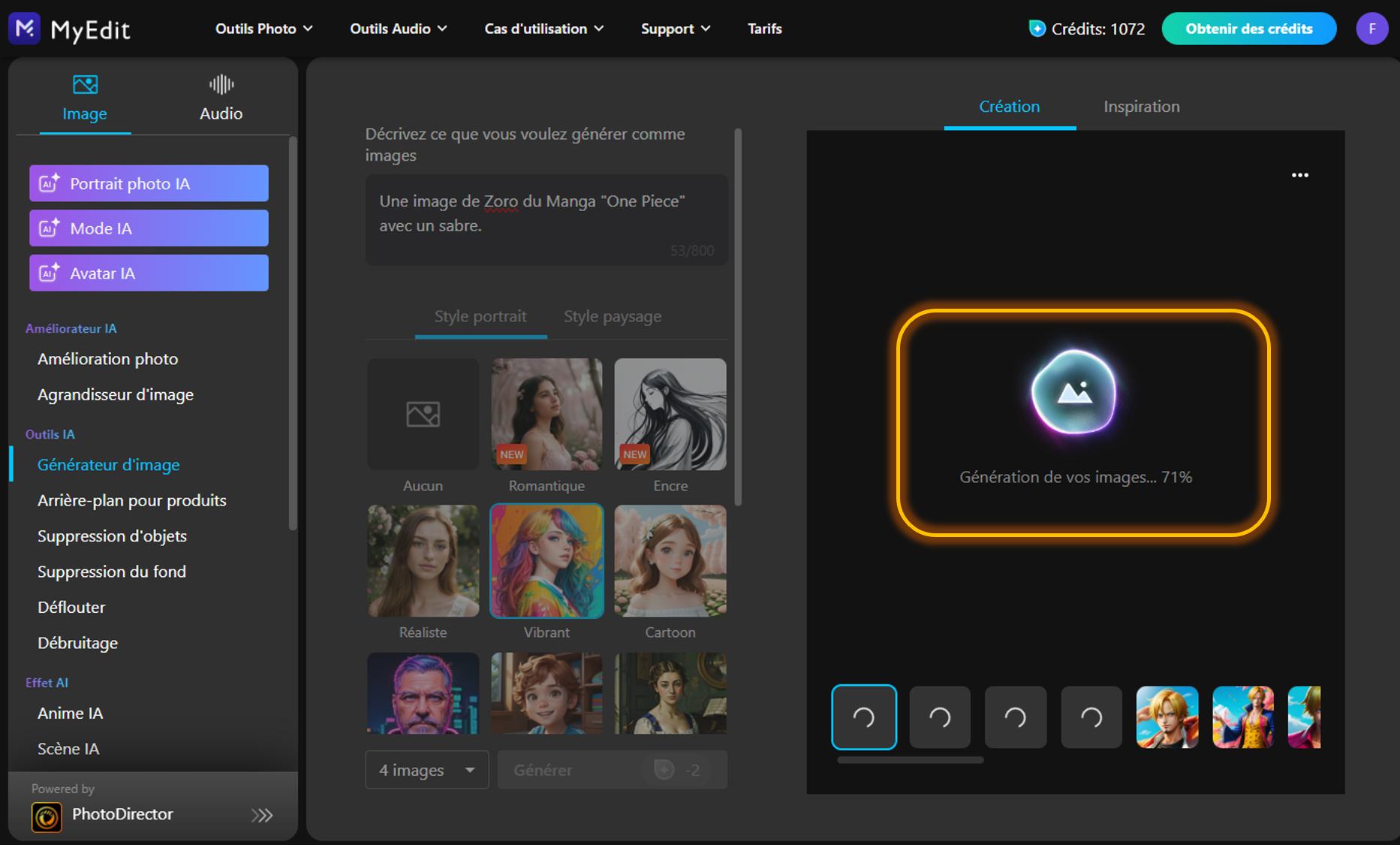 MyEdit - Générer Fanart One Piece en ligne gratuitement - Tutoriel Etape 3