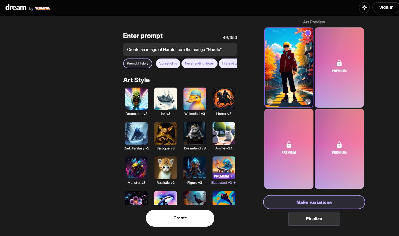 Dream by WOMBO - solución online con más de 100 estilos para crear fanart anime