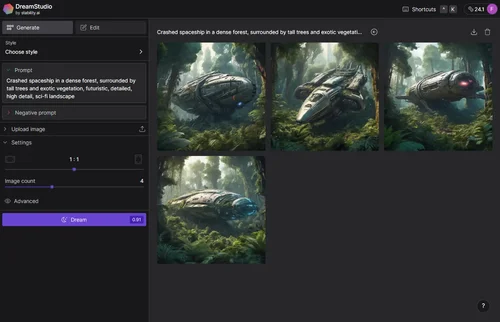 DreamStudio - 7e Meilleure alternative gratuite à Midjourney pour créer des variations d'images existantes