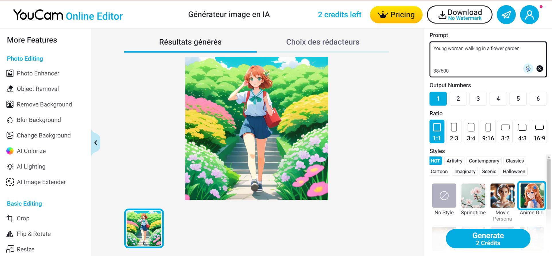YouCam Enhance - 6e alternative gratuite à Midjourney pour créer des images au style Manga