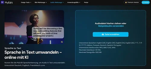 Das MyEdit Sprache zu Text Tool