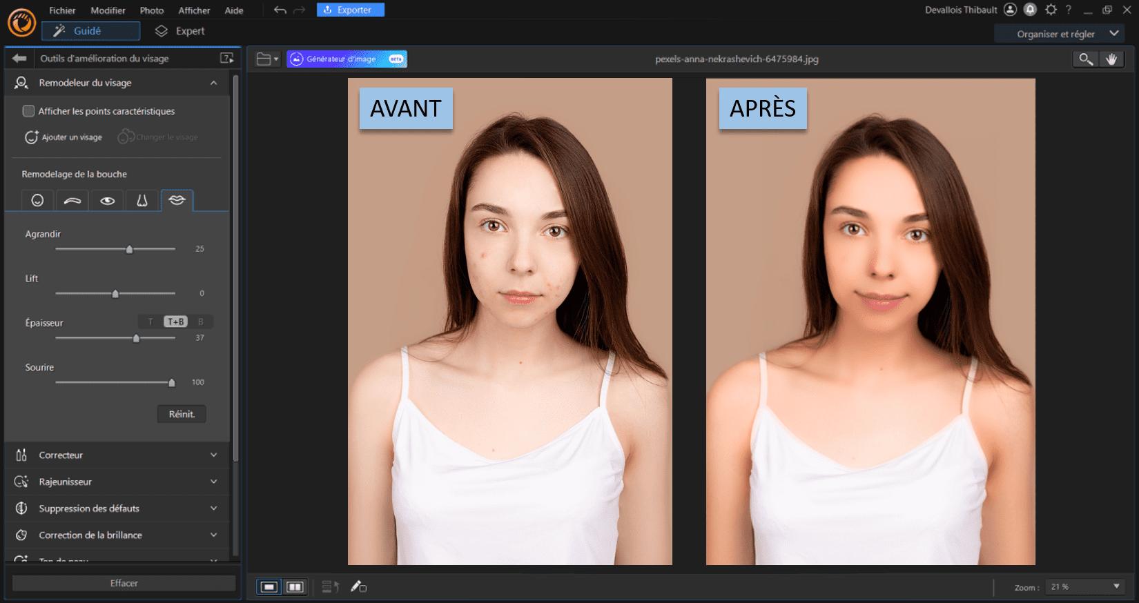 Logiciel PhotoDirector - Retouche du visage et du sourire