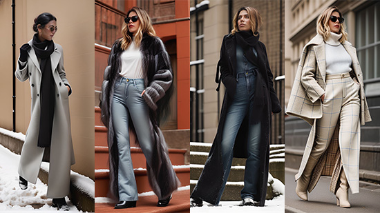 girl virtually try on 4 different winter outfit from Vivid AI 