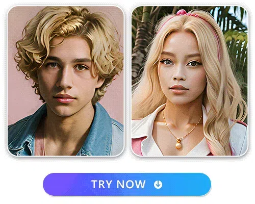 a man and a woman in 4 AI Avatar styles, which are created by Vivid AI