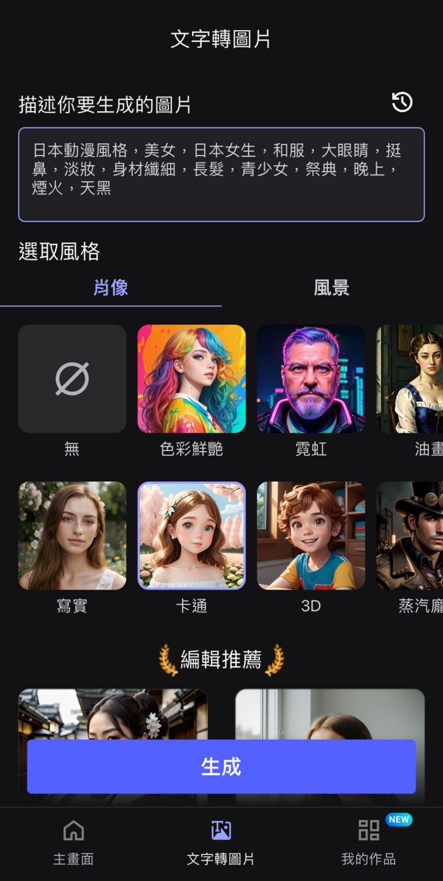 AI 여자를 설명하는 텍스트 입력