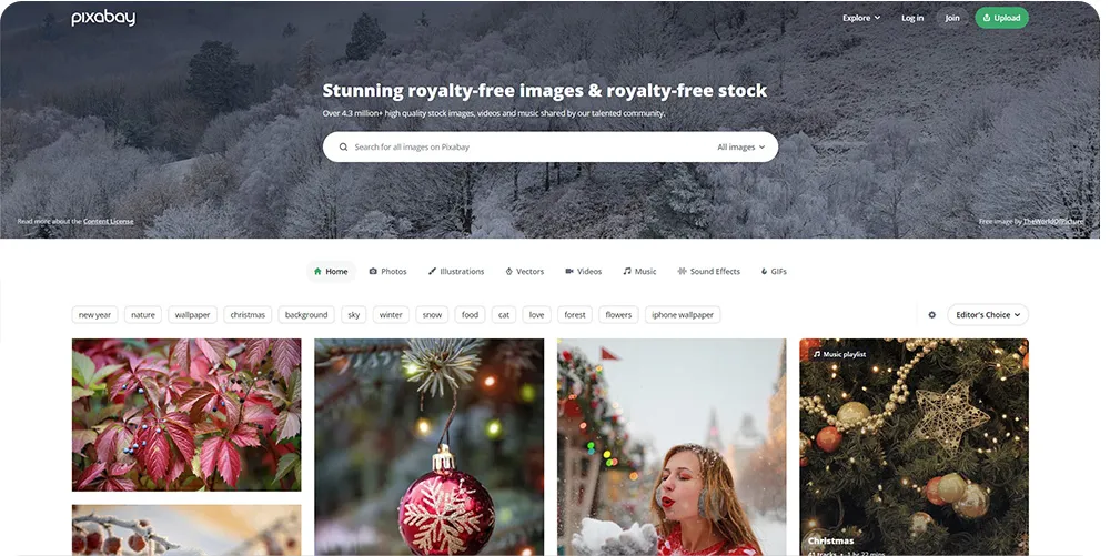 Home page of Pixabay.com