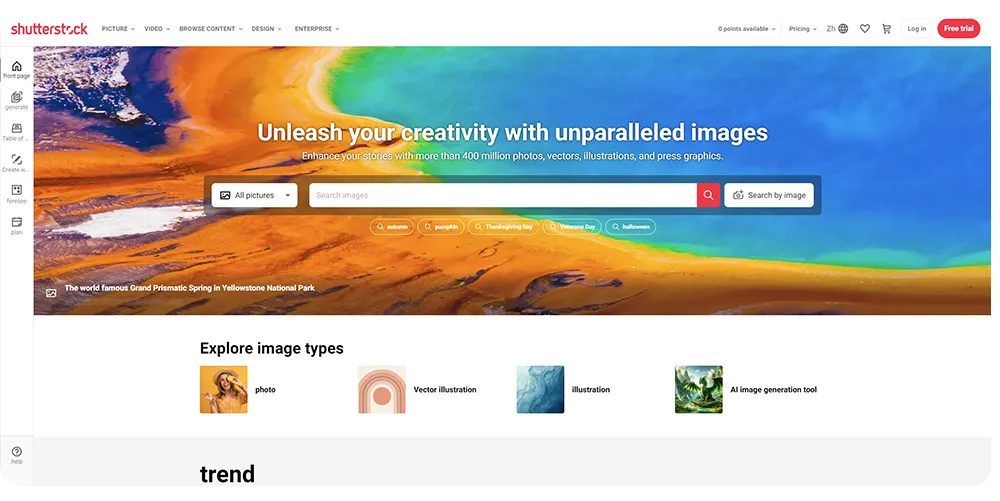 the Home page of Shutterstock image